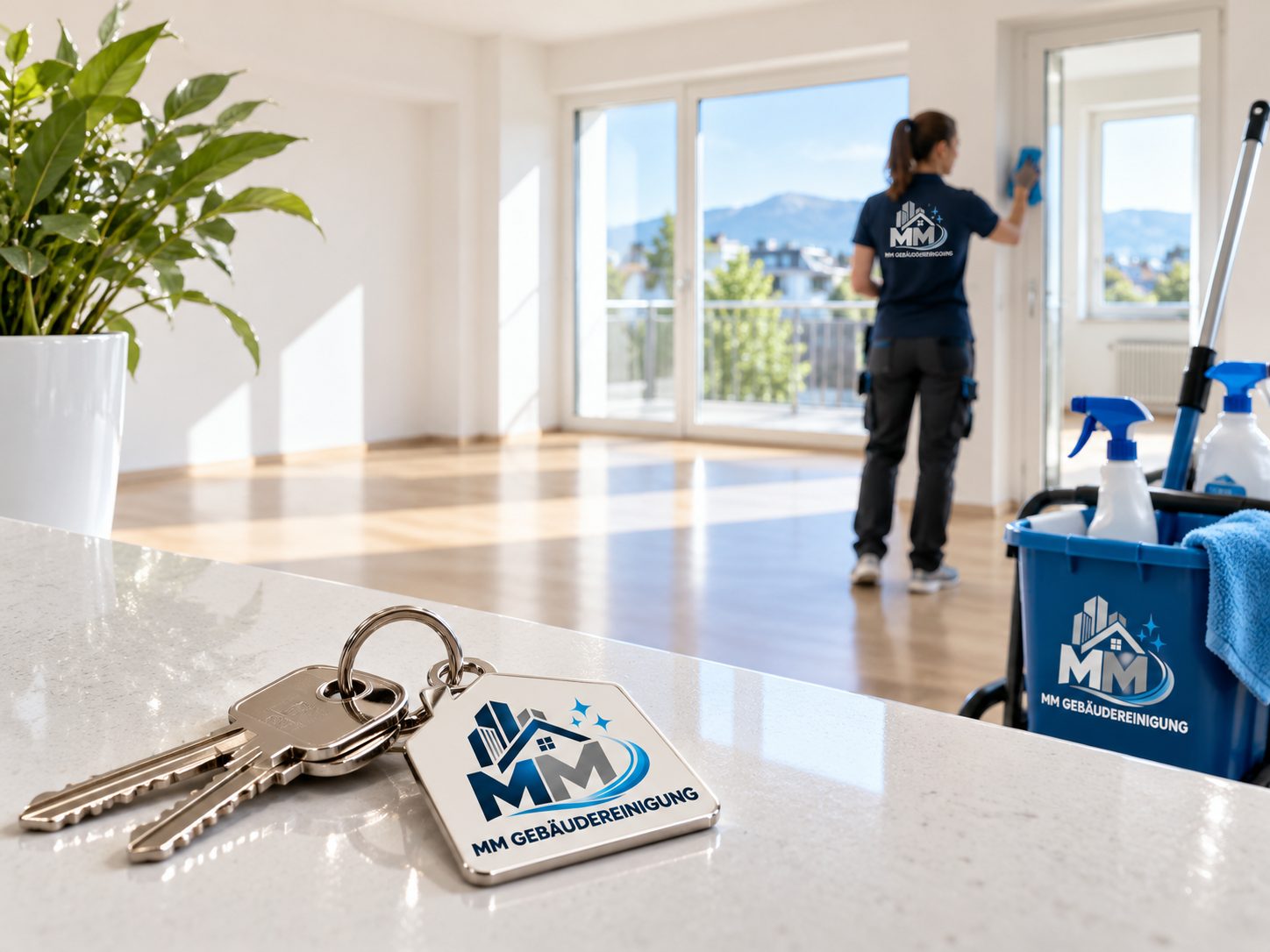 Leere Wohnung nach der Endreinigung, der Schlüssel liegt zur Übergabe bereit